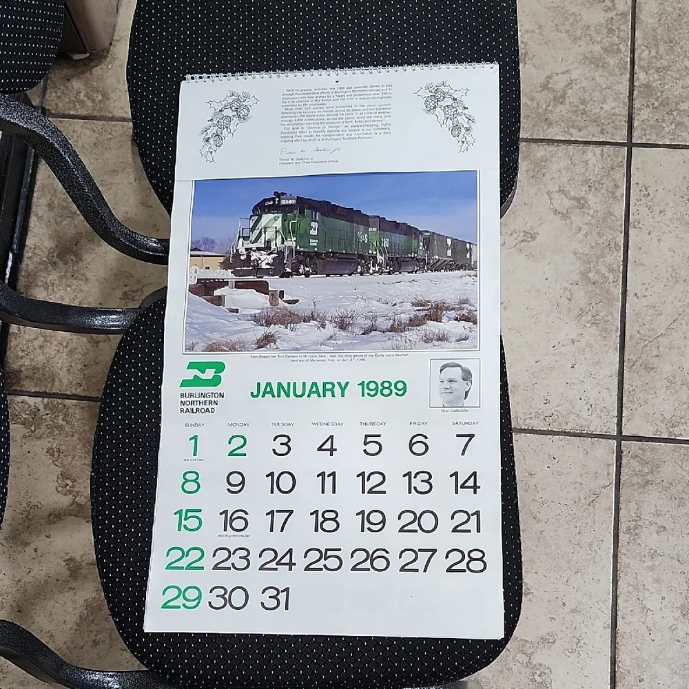VINTAGE 1989 BURLINGTON NORTHERN RAILROAD 12- MONTH WALL CALENDAR